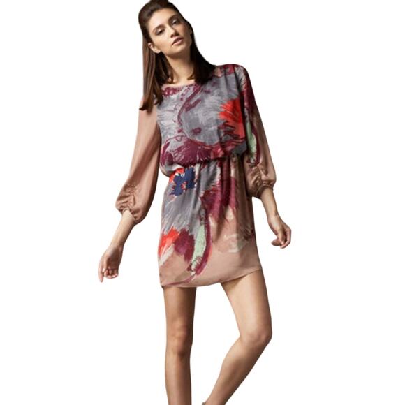 tibi New York Size 6 Viola Silk Chiffon Minidress Abstract Watercolor - Picture 3 of 16